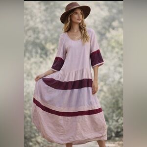 Free people free-est purple and pink striped boho maxi dress size Large